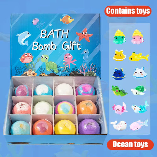 Kids Ocean Bath Salt Set with Surprise Toys inside 12 Pack Organic Safe Bubble Baths Salt