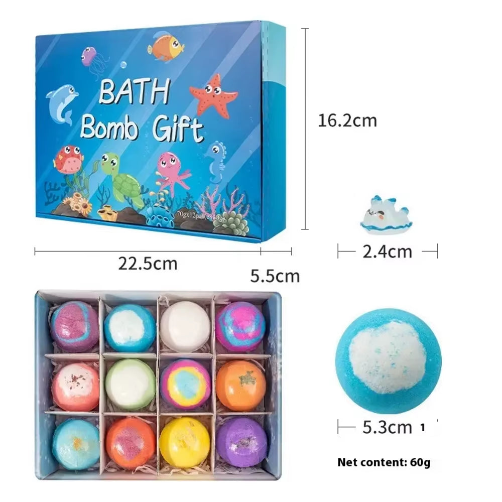 Kids Ocean Bath Salt Set with Surprise Toys inside 12 Pack Organic Safe Bubble Baths Salt