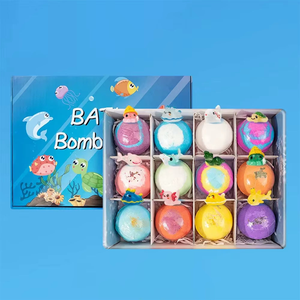 Kids Ocean Bath Salt Set with Surprise Toys inside 12 Pack Organic Safe Bubble Baths Salt