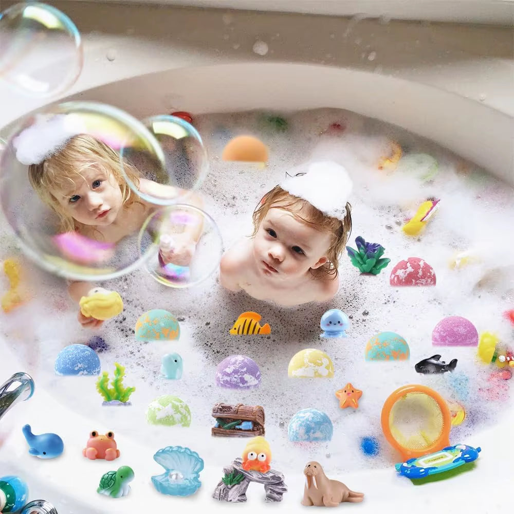 Kids Ocean Bath Salt Set with Surprise Toys inside 12 Pack Organic Safe Bubble Baths Salt