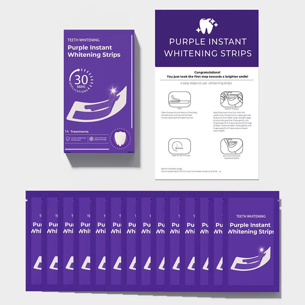 Purple Teeth Whitening Strip No Sensitive Teeth Bleaching Strip Colour Corrector Instant Teeth Clean Strip,At-Home Teeth Whiter