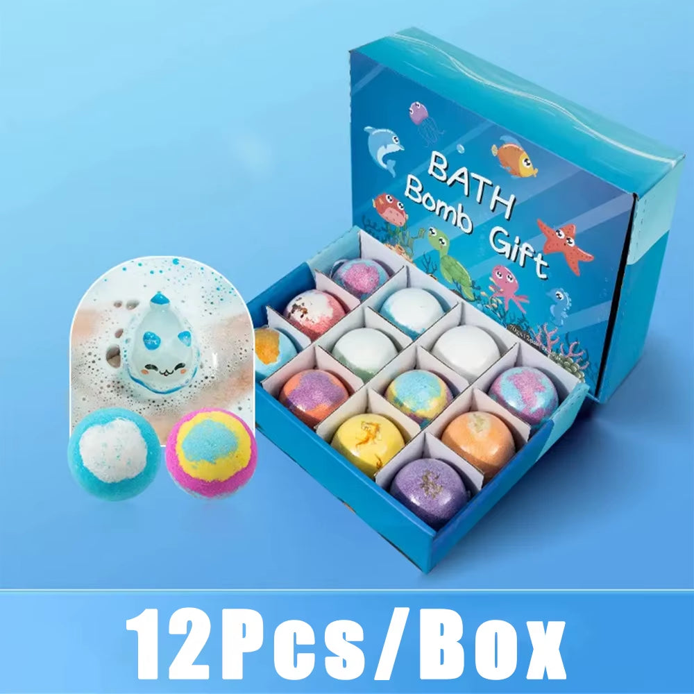 Kids Ocean Bath Salt Set with Surprise Toys inside 12 Pack Organic Safe Bubble Baths Salt