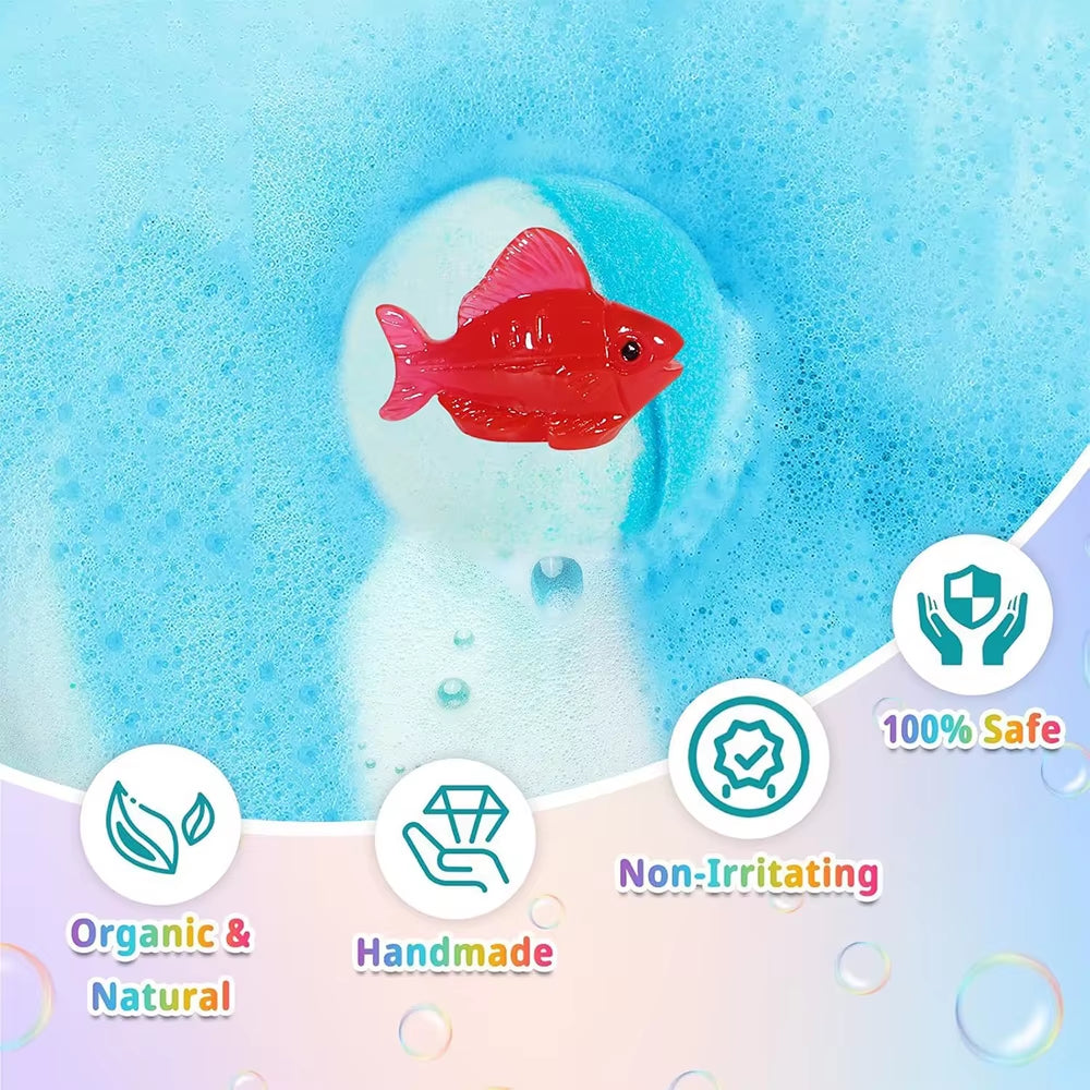 Kids Ocean Bath Salt Set with Surprise Toys inside 12 Pack Organic Safe Bubble Baths Salt