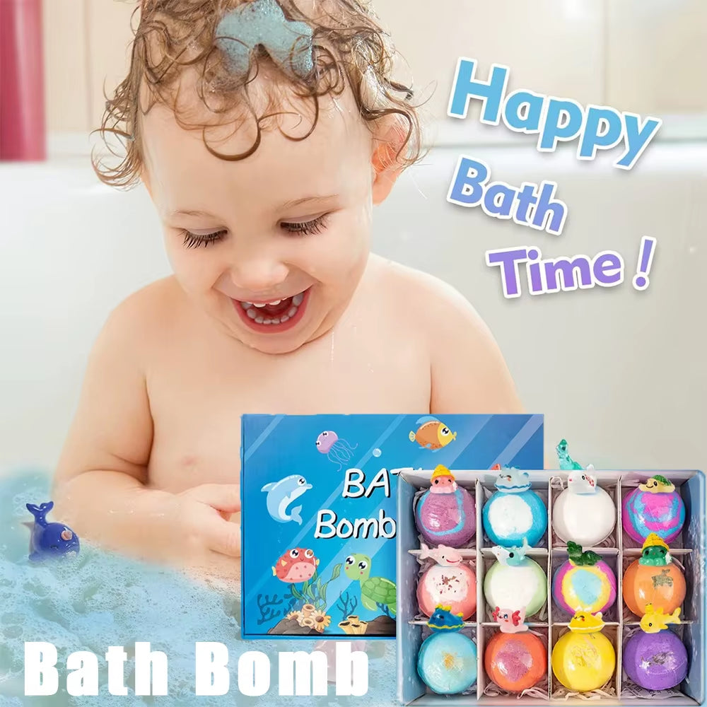 Kids Ocean Bath Salt Set with Surprise Toys inside 12 Pack Organic Safe Bubble Baths Salt