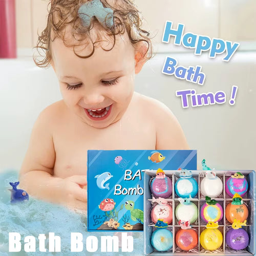 Kids Ocean Bath Salt Set with Surprise Toys inside 12 Pack Organic Safe Bubble Baths Salt